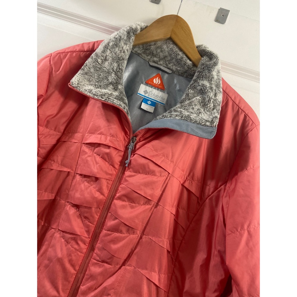 Columbia Omni-Heat Puffer Jacket Coral Pink Fleece Collar XL